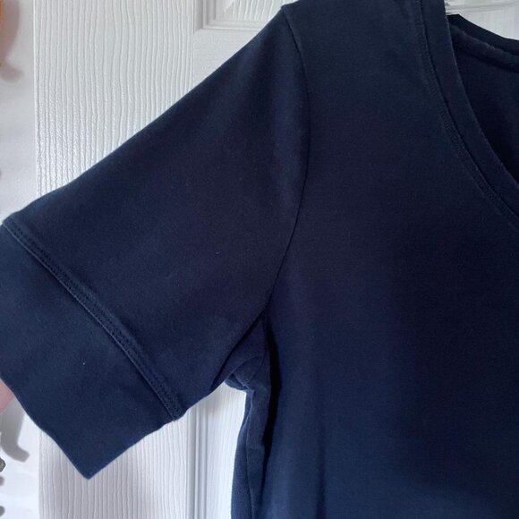 L.L.Bean, Women's, Double L Rib-Knit Tee Vneck Elbow Sleeve, Navy, Large - Picture 3 of 5